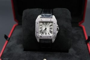 Cartier Santos 100 Medium “Iced Out Case” – 33mm Unisex Watch